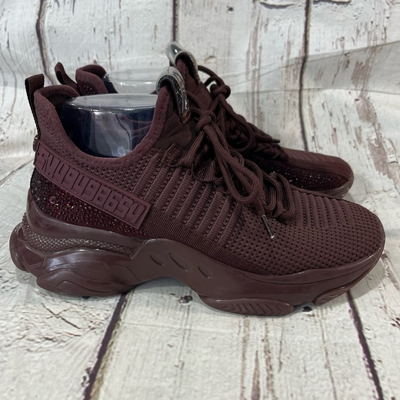 STEVE MADDEN Women's Maxima Sneakers Burgundy Rhinestone-8M - Picture 4 of 7